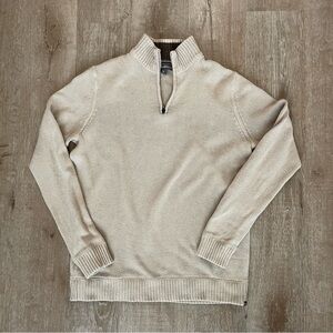 Preppy Men's quarter Zip Cream pullover Sweater oat color size Large Eddie Bauer